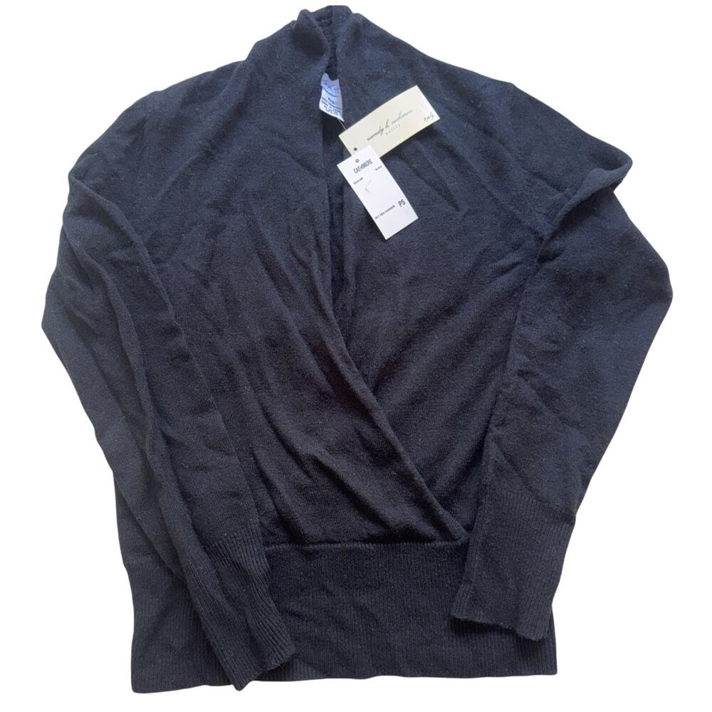 NWT Wendy B 100% Cashmere Black Wrap Sweater Petite Small 2 Ply